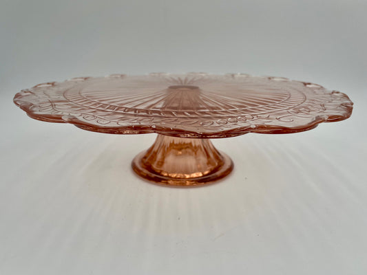 1930s Pink Depression Glass 12" Pedestal Cake Plate Indiana Glass Company - Vintosh Vintage