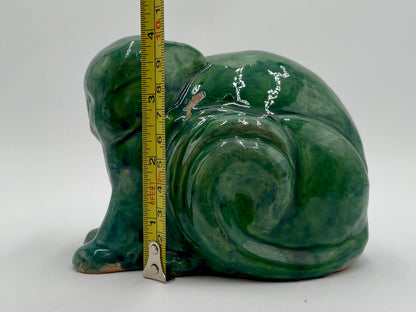 Vintage 4" Glossy Spruce Green Ceramic Cat Figurine - Vintosh Vintage