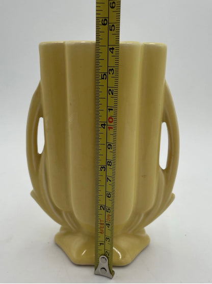 1940s McCoy 5.5" Art Deco Double Handled Yellow Glaze Bud Vase #105 - Vintosh Vintage