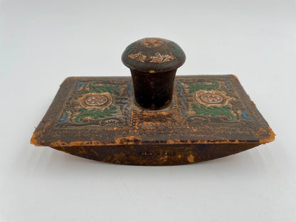 Antique Italian Hand Painted Ornate Wood Ink Blotter Rocker - Vintosh Vintage