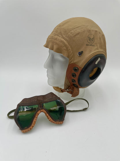 WWII USAAF AN-H-15
Summer Flight Helmet & 1943 Leather Flying
Goggles - Vintosh Vintage