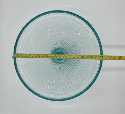 1950s Jeanette Glass Harp Ice Blue Diamond 10" Pedestal Cake Plate Stand Beaded Edge
