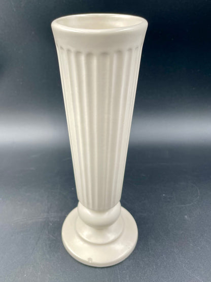 1960s Hyalyn White Pottery Tall Footed Vase - USA - Vintosh Vintage