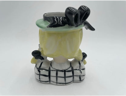 1950s Royal Sealy Head Vase Blond Girl w/ Pigtails & Plaid Dress Japan 4.75" - Vintosh Vintage