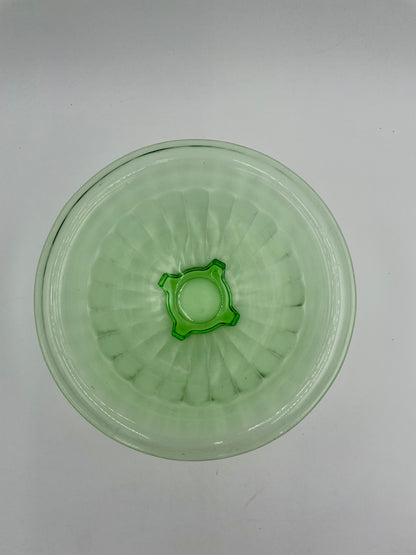 1930s Hazel Atlas Ribbed Uranium Glass 8.5" Footed Mixing Bowl W/Edge (D1) - Vintosh Vintage