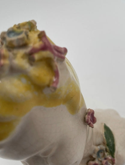 1950s Porcelain Lady Head Vase 4.5" Blonde Floral Headband & Earrings - Vintosh Vintage