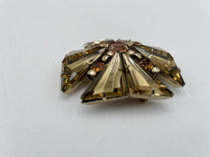1960s Maltese Cross Style Amber Toned Crystals Set in Gold Plated Metal Brooch &
Pendant - Vintosh Vintage