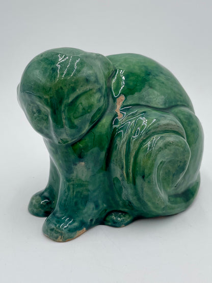 Vintage 4" Glossy Spruce Green Ceramic Cat Figurine - Vintosh Vintage