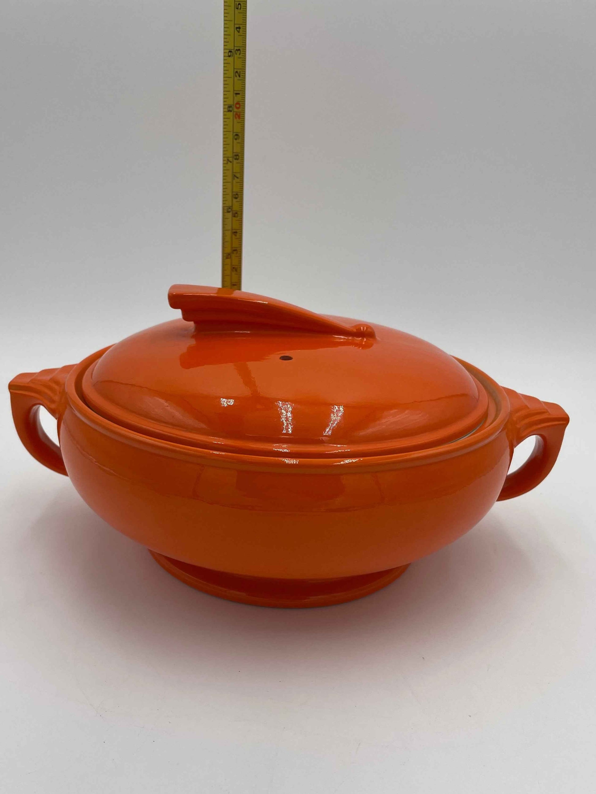 Vintage Art Deco Hall's Orange Ceramic Sun Dial
Covered Dish