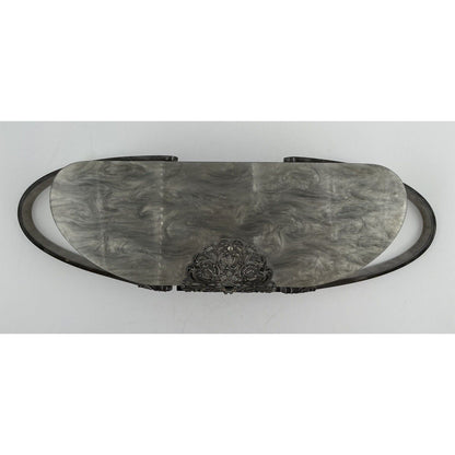 1950s WILARDY Lucite Handbag - Grey/Silver Swirl w/ Filigree (A5) - Vintosh Vintage