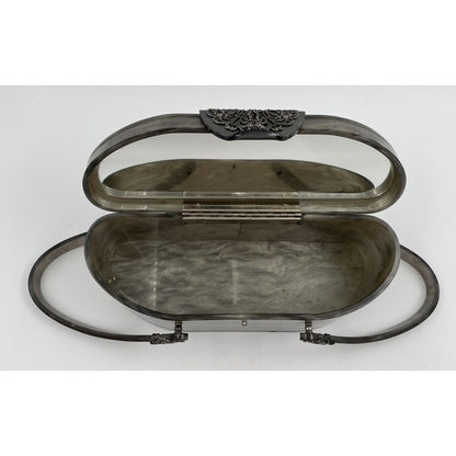 1950s WILARDY Lucite Handbag - Grey/Silver Swirl w/ Filigree (A5) - Vintosh Vintage
