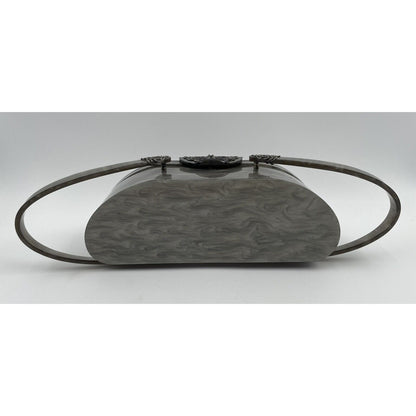 1950s WILARDY Lucite Handbag - Grey/Silver Swirl w/ Filigree (A5) - Vintosh Vintage