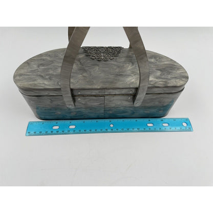 1950s WILARDY Lucite Handbag - Grey/Silver Swirl w/ Filigree (A5) - Vintosh Vintage