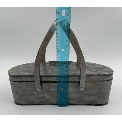 1950s WILARDY Lucite Handbag - Grey/Silver Swirl w/ Filigree (A5) - Vintosh Vintage