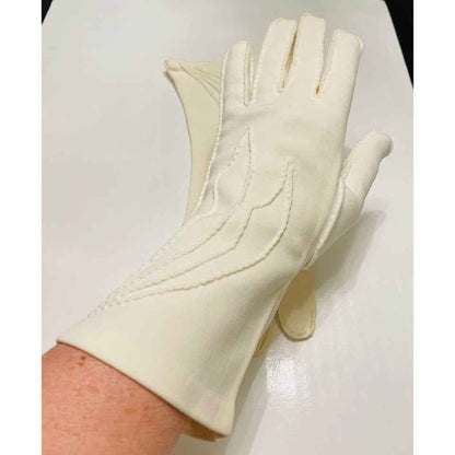 Vintage Ivory/Off White Embroidered Over the Wrist Gloves (B5)