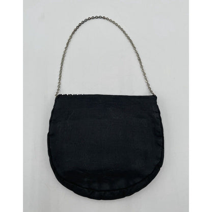 1950s Miniature Black Satin & Rhinestone Flap w/ Chain Handle (A5) - Vintosh Vintage