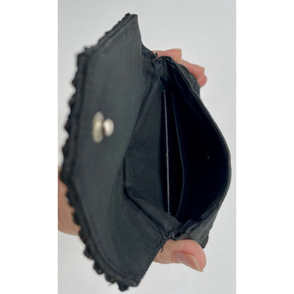 1950s Miniature Black Satin & Rhinestone Flap w/ Chain Handle (A5) - Vintosh Vintage