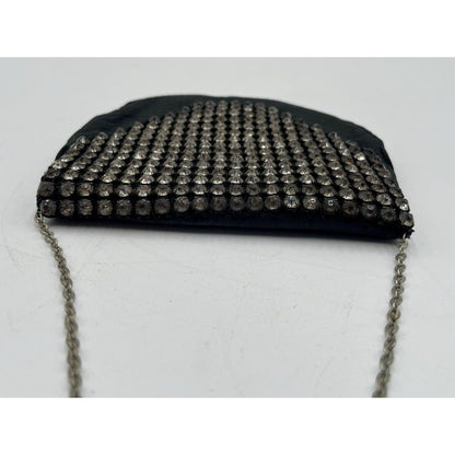 1950s Miniature Black Satin & Rhinestone Flap w/ Chain Handle (A5) - Vintosh Vintage