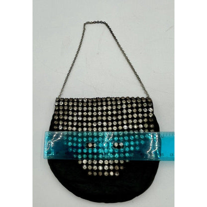 1950s Miniature Black Satin & Rhinestone Flap w/ Chain Handle (A5) - Vintosh Vintage