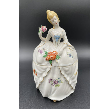 Vintage Dermay 5th Ave Victorian Woman Ceramic Powder Box Japan (B6) - Vintosh Vintage
