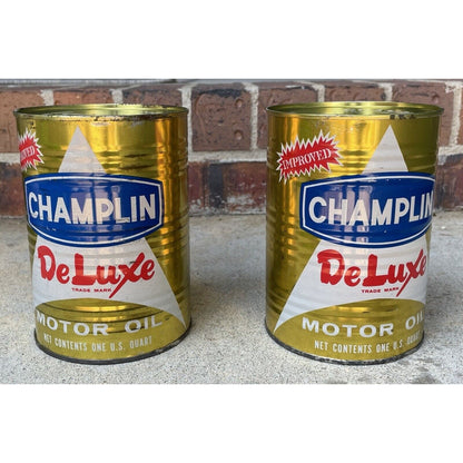 Vintage CHAMPLIN DeLuxe Motor Oil Can 1 FULL Quart - Vintosh Vintage