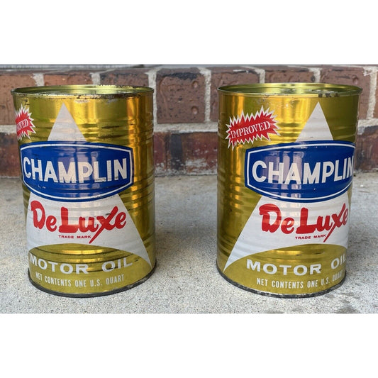 Vintage CHAMPLIN DeLuxe Motor Oil Can 1 FULL Quart - Vintosh Vintage