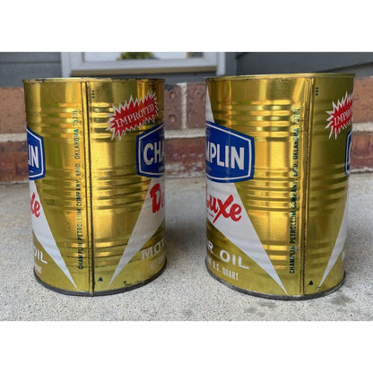Vintage CHAMPLIN DeLuxe Motor Oil Can 1 FULL Quart - Vintosh Vintage