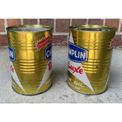 Vintage CHAMPLIN DeLuxe Motor Oil Can 1 FULL Quart - Vintosh Vintage