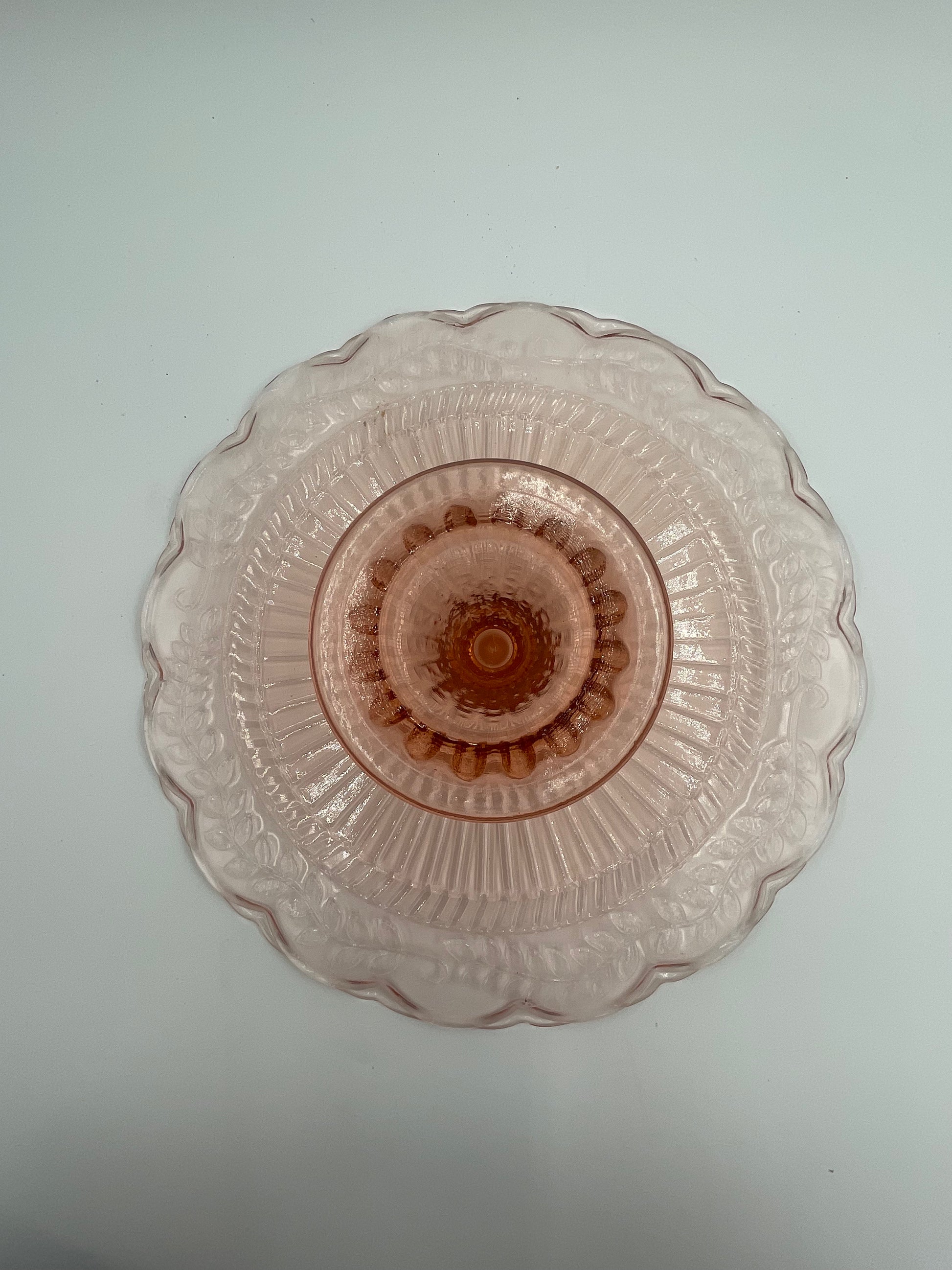 1930s Pink Depression Glass 12" Pedestal Cake Plate Indiana Glass Company - Vintosh Vintage