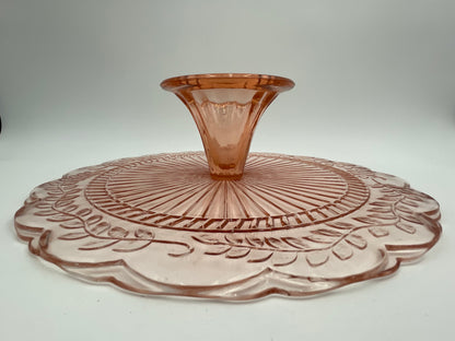 1930s Pink Depression Glass 12" Pedestal Cake Plate Indiana Glass Company - Vintosh Vintage