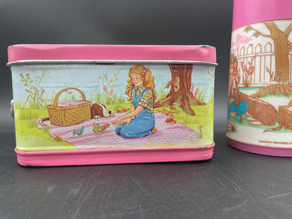 Collectible 1978 PINK JUNIOR MISS w/ Basset Hound Aladdin Metal Lunchbox & Thermos - Vintosh Vintage
