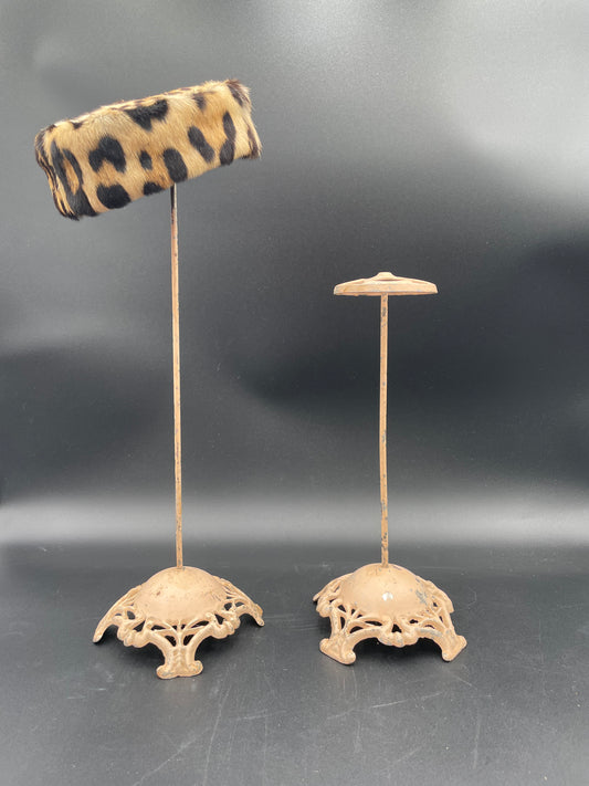 Two Antique Victorian Cast Iron Pale Pink Hat Stands - Vintosh Vintage