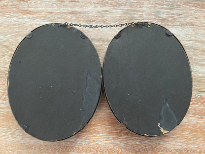 Antique Cupid Asleep Cupid Awake Prints In Double Oval Frame w/Chain - Vintosh Vintage