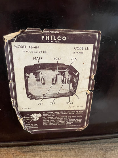 1948 Philco Transitone Tube Radio Art Deco Bakelite Model 48-464 w/ Orange Numerals - Vintosh Vintage
