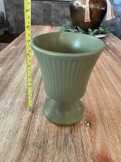 Vintage McCoy Floraline Pottery 474 Matte Sage Floral Planter Vase - Vintosh Vintage