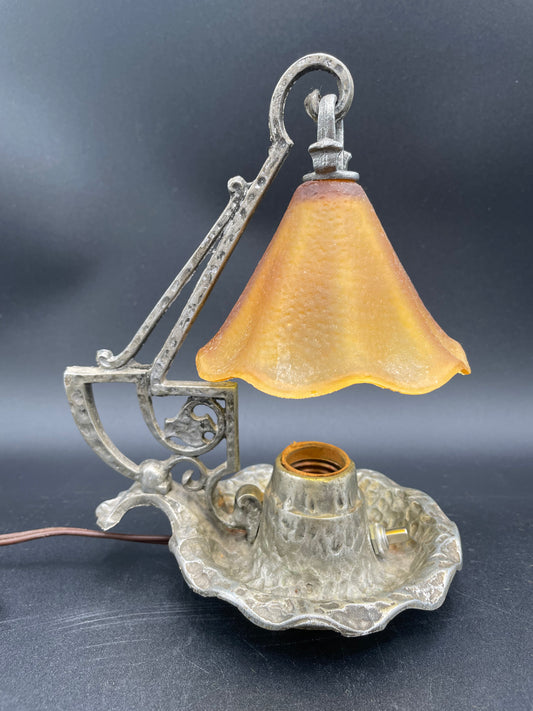 Vintage Glass Shade Small Craftsman Lamp Aluminum Base