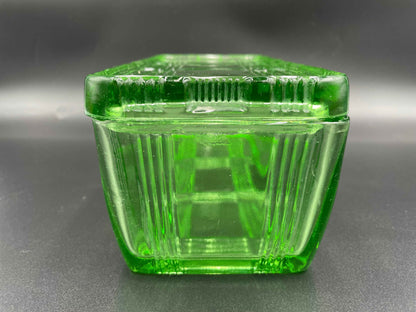 Vintage Hazel Atlas Green Criss Cross Uranium Refrigerator Dish w/Lid