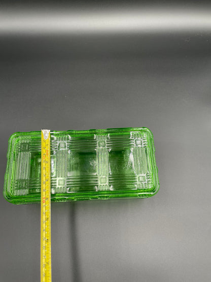 Vintage Hazel Atlas Green Criss Cross Uranium Refrigerator Dish w/Lid