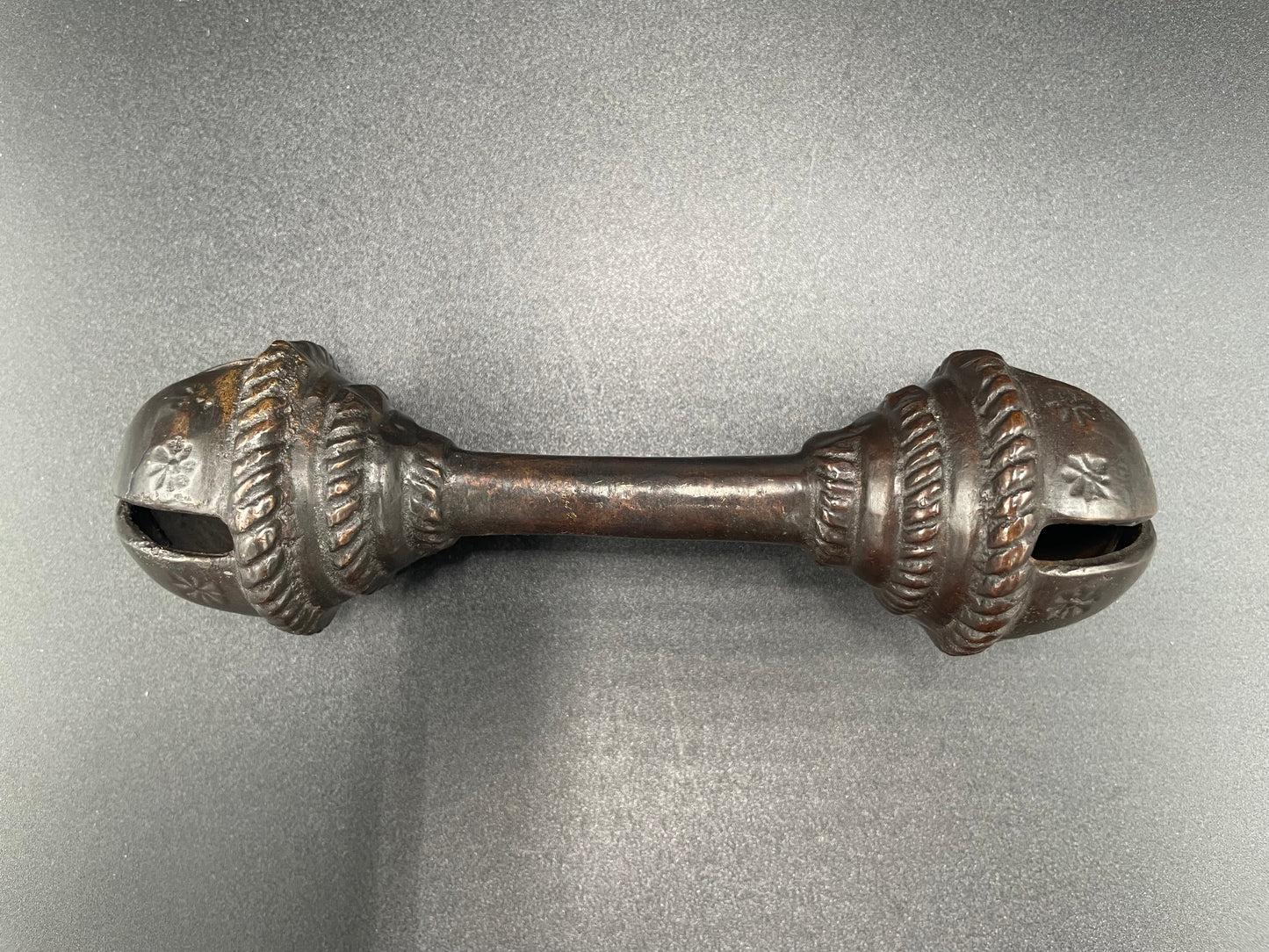 Antique Brass Handcrafted Rattle Bell Double Ended Barbell Heavy Brass Tribal Collectible 6"