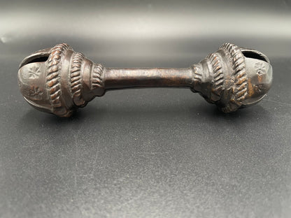 Antique Brass Handcrafted Rattle Bell Double Ended Barbell Heavy Brass Tribal Collectible 6"
