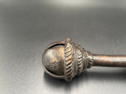 Antique Brass Handcrafted Rattle Bell Double Ended Barbell Heavy Brass Tribal Collectible 6"