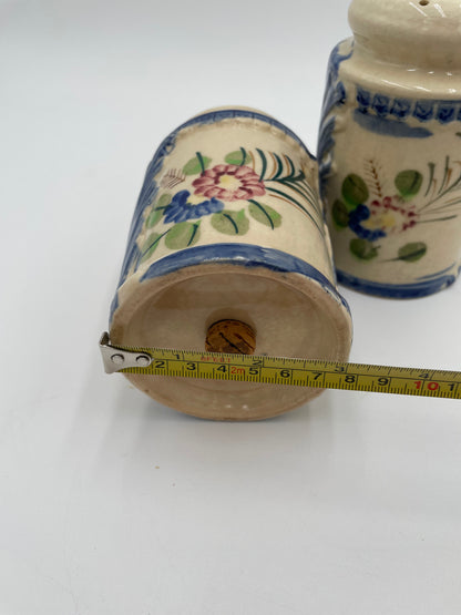Vintage Large Ceramic Salt & Pepper Shakers Hand Painted Floral & Cobalt Blue - Japan