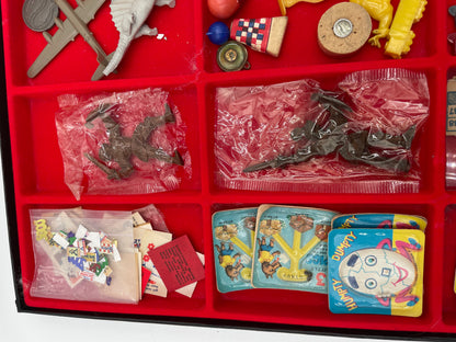 1960s Gumball Machine & Cracker Jacks Prizes in 12 Panel Display Case 45+ Collectible Trinkets