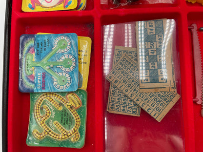 1960s Gumball Machine & Cracker Jacks Prizes in 12 Panel Display Case 45+ Collectible Trinkets