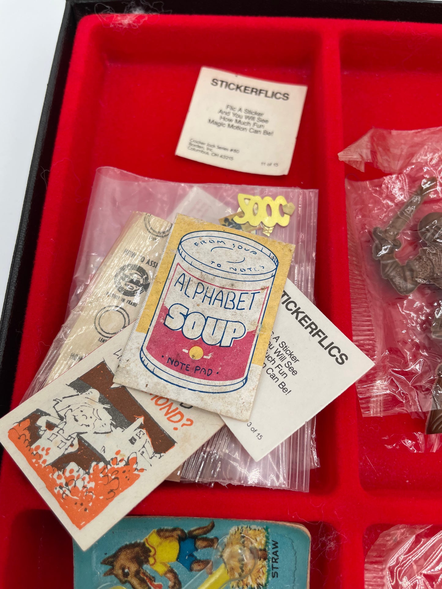 1960s Gumball Machine & Cracker Jacks Prizes in 12 Panel Display Case 45+ Collectible Trinkets