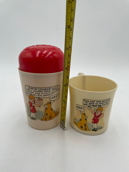 1930s Ovaltine Little Orphan Annie & Dog Sandy Shaker & Cup Set