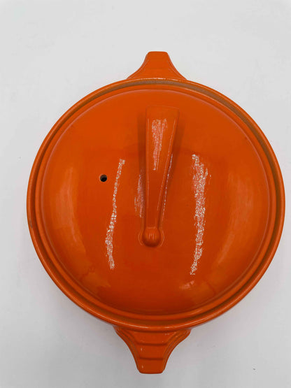 Vintage Art Deco Hall's Orange Ceramic Sun Dial
Covered Dish