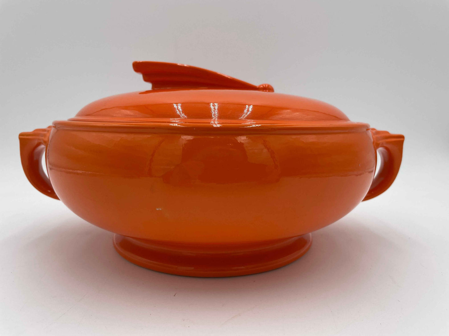 Vintage Art Deco Hall's Orange Ceramic Sun Dial
Covered Dish