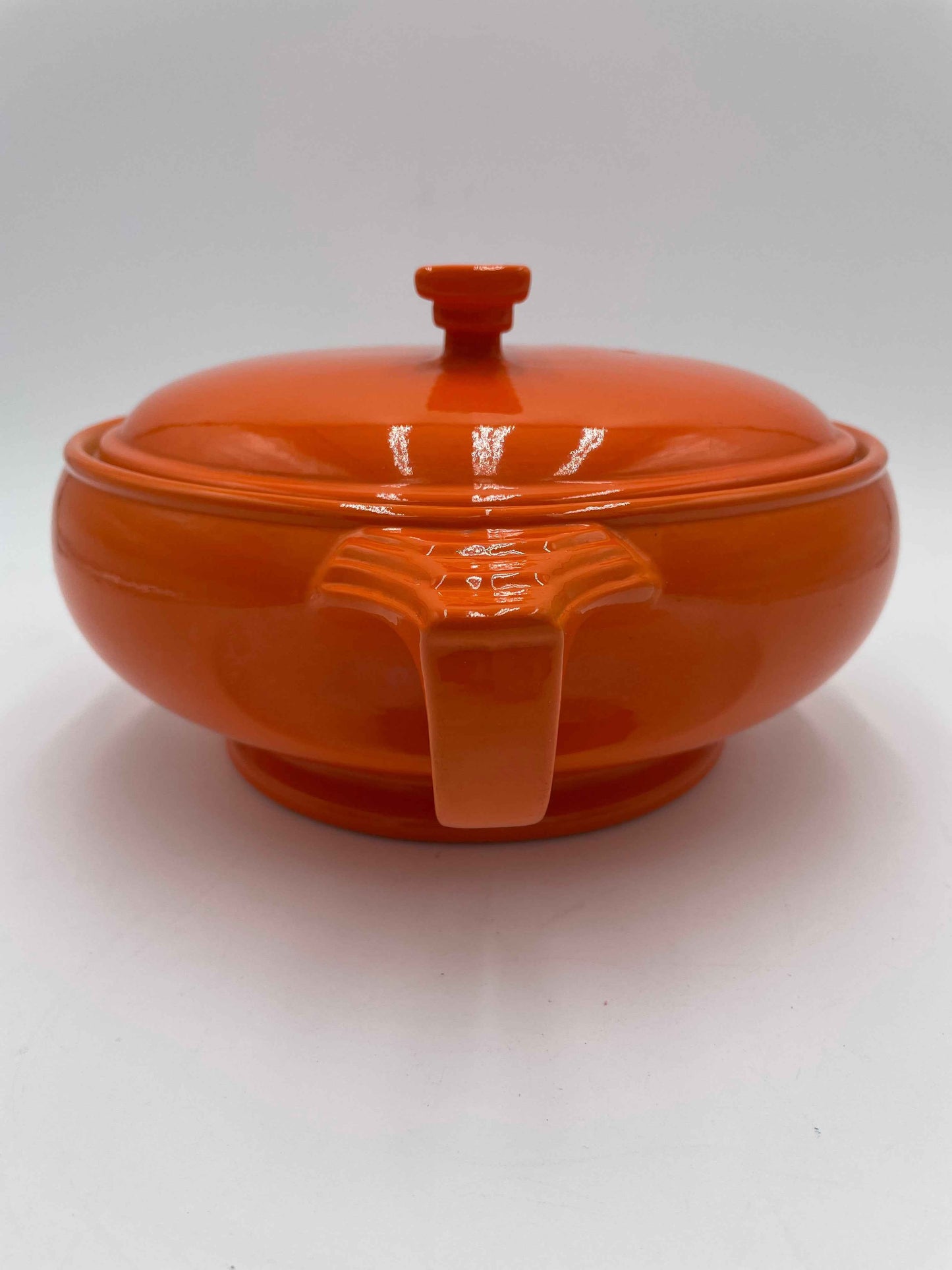 Vintage Art Deco Hall's Orange Ceramic Sun Dial
Covered Dish
