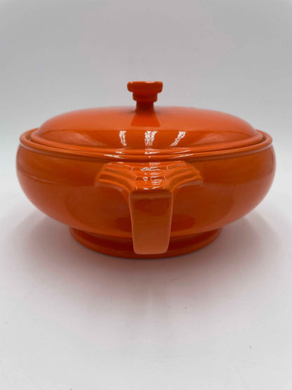 Vintage Art Deco Hall's Orange Ceramic Sun Dial
Covered Dish